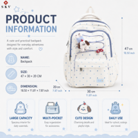 Sac à dos scolaire mignon pour enfants, résistant à l'eau, en polyester, avec breloque en peluche amovible, plusieurs poches pour un usage quotidien