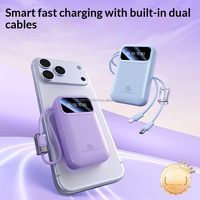 Batería Externa Portátil Mini Ligera de 10000 mAh con 2 Cables Integrados, Pantalla Digital, Luz LED y Asa