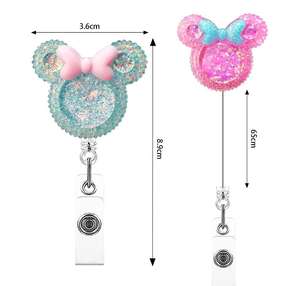 Porte-<span class=keywords><strong>badge</strong></span> rétractable en métal argenté léger avec porte-carte, anneau porte-clés, clip ceinture et <span class=keywords><strong>cordon</strong></span> en nylon pour infirmière - Product Image 2