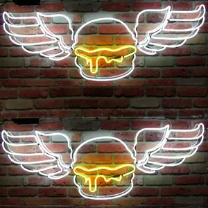 LED ניאון ההמבורגר סימן סימן כנפי סימן אור ניאון עבור חנות בשימוש תפור לפי מידה