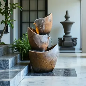 Fuente De Pie Grande. 20 pulgadas de alto, con tres capas de cascada y luces de colores cálidos - Product Image 4
