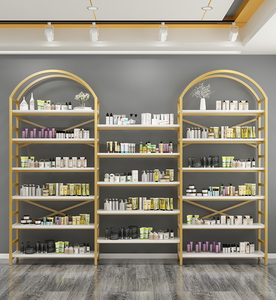 Estante de Exhibición Arqueado para Salón de Belleza, Mueble de Almacenamiento para Manicura, Estantería de Madera para Cosméticos con Gabinete - Product Image 2