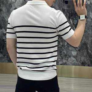 Tendance mature, style rayé, manches courtes, sans manches, col roulé, tricot, mélange de tissus synthétiques, coupe ajustée, style preppy, 2025, homme - Product Image 2