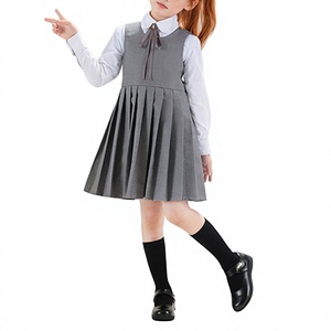 Robes plissées sans manches à col rond pour enfants, couleur unie, design personnalisé, robe-jupe d'uniforme scolaire pour filles - Product Image 1