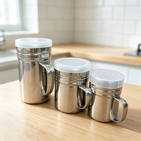 Salière et poivrière en acier inoxydable 304 avec couvercle et poignée, idéale pour le sucre en poudre, les assaisonnements et les épices