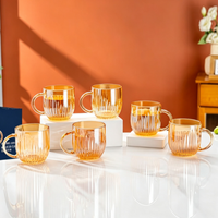 Set Enam Gelas Kaca Gaya Zunni 280ml dengan Desain Vertikal Tiup Manual dalam Warna Bening dan Amber untuk Bar Rumah & Hadiah