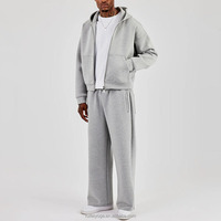 Ensemble de survêtement personnalisé pour homme, uni, en coton épais, avec pantalon de survêtement ample à jambe large et sweat à capuche zippé