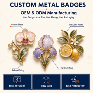 Pins de Esmalte Botánico Personalizados, Chapados en Oro, con Esmalte Duro, Diseño de Orquídea, Iris y Cítricos, Insignias para Solapa - Product Image 2