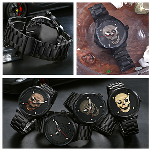 쿼츠 시계 스테인리스 스틸 몽트레솜 해적 스타일 해골 방수 손목시계 패션 남성 합금 팔찌 클래스프 유니섹스 - Product Image 6