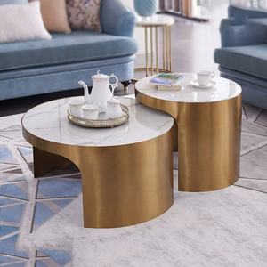 Ensemble de tables basses modernes imbriquées Table de loisirs à pieds ronde en pierre frittée Mobilier de maison en métal 1 pièce Mobilier de salon - Product Image 6