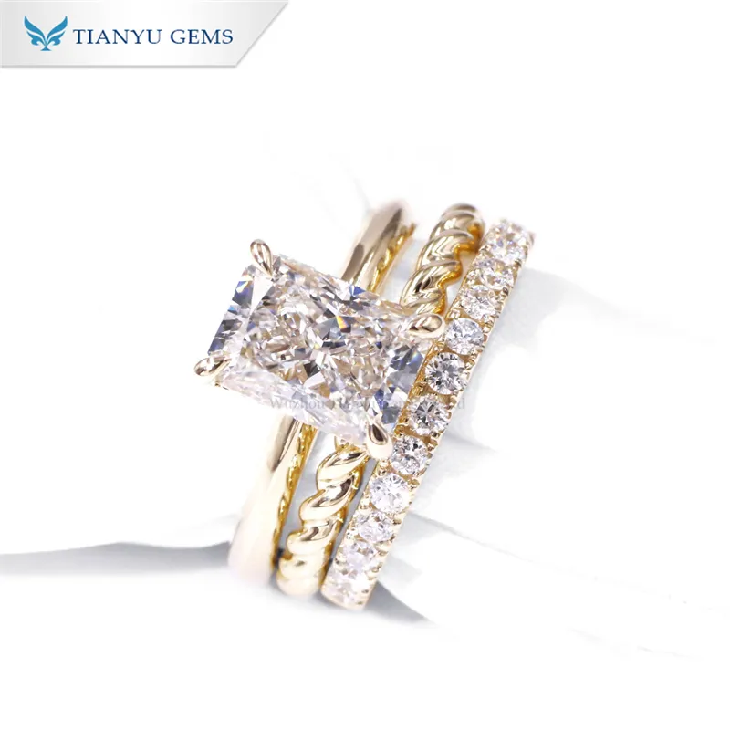 Tianyu customized jewelry solid gold engagement ring wedding band ring lab diamond ring one set