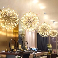 Lustre LED romantique en forme de boule ronde en acier inoxydable, style nordique, pour restaurant, hôtel, gypsophile