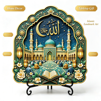 Assiette décorative en résine, impression UV personnalisée, mosquée islamique, Eid Mubarak, croissant de lune, ornement de bureau arabe avec support, vente en gros OEM