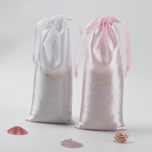 Wholesale Pink <b>White</b> Satin Make up Cosmetic Hair Packaging <b>Bags</b> for Hair Extensions - Product Image 5