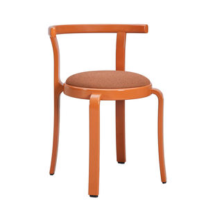 Modern Minimalist Solid Wood <b>Dining</b> <b>Chair</b> with Curved Embrace Back and Terracotta Fabric Seat for Home Cafe - Product Image 1