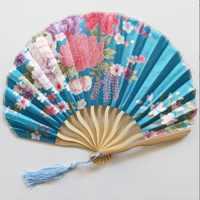 Abanico Plegable Vintage con Diseño Floral y Borla, Impresión por Transferencia Térmica, Recuerdo para Bodas Chinas y Fiestas