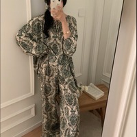 Piyama Wanita Musim Gugur Lengan Panjang Kerah Bulat Katun Sutra, Baju Tidur Manis Lucu Nyaman Desain Unik Serbaguna untuk Pakaian Rumah