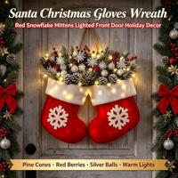 Weihnachtshandschuh-Kranz mit LED-Beleuchtung, Tannenzapfen, Beeren und Schneeflocken, Türdekoration, Großhandelslieferant