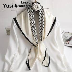 Écharpe carrée en soie véritable pour femme, 90 cm, automne-hiver, foulard en satin pour cheveux, châ<span class=keywords><strong>le</strong></span> de cou tendance - Product Image 4