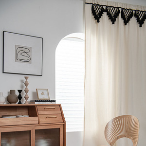 Tinta unita cotone lino tenda decorativa papà triangolo nappa Semi-ombreggiatura divisorio per camera da letto soggiorno Bay tenda - Product Image 3