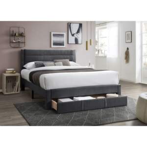 Lit contemporain Db Queen Size rembourré avec tiroir de rangement, cadre de lit en tissu anthracite pour chambre à coucher - Product Image 4