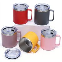 Mug isotherme portable en acier inoxydable 304 de 12 oz, à double paroi, pour le voyage, le bureau, le café, la bière, avec poignée et couvercle