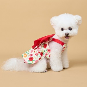 Cross-border bestseller: Sweet floral print pet dress for dogs, extra large <b>red</b>, detachable <b>bow</b>, cute cat and dog outfit. - Product Image 1