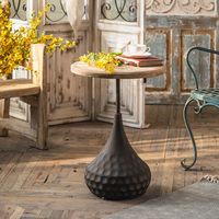 Ensemble nordique de luxe en bois massif avec décor en métal noir pour le salon Tables basses rondes et modernes pour la maison