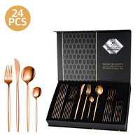 Ensemble de couteaux, fourchettes et cuillères Dinyong OEM/ODM pour hôtel, restaurant occidental, Portugal, acier inoxydable, 24 pièces, polissage miroir, couverts portables, cadeau