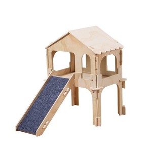 Wooden Hamster Nest Double Layer House With <b>Slide</b> Indoor Pet Hideout <b>Small</b> Animal Cage Rectangle Shape Rest And Hide - Product Image 1