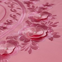 Ensemble de literie de mariage rose de luxe, 100% coton, housse de couette brodée florale, taille Queen/King, cadeau de mariage