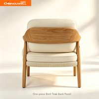 Ensemble de meubles de loisirs en teck massif toutes saisons, chaise longue enroulée de corde avec table d'appoint en teck à trois pieds pour jardin, hôtel ou complexe hôtelier