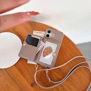 Funda de teléfono cruzada multifuncional con ranuras para tarjetas y espejo para iPhone 17 16 15 14 13 12 Pro Max, Funda de cuero PU para mujer - Product Image 3