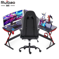 Bureau de jeu convertible moderne en bois de haute qualité Ruibao avec surface métallique pour joueur PC e-sport, noir, en angle