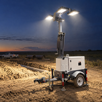 Tour d'éclairage diesel à LED 4*350W, mât manuel de 7m avec moteur Kubota et remorque tractable pour chantiers de construction