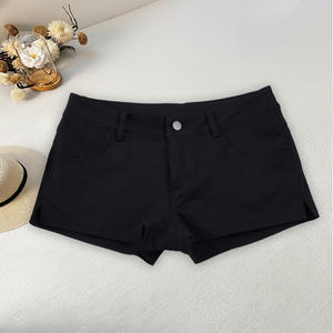 Shorts Negros de Cintura Baja para Mujer, Ajustados, Elásticos, Casuales, con Bolsillos y Abertura Pequeña, para Ropa Urbana de Verano y Uso Diario - Product Image 6