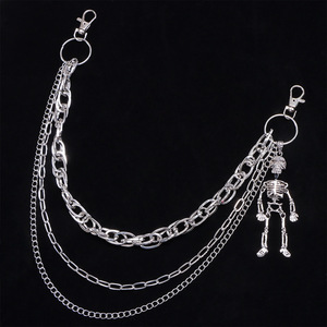 Yueli Punk Style Metal Waist <b>Chain</b> Skeleton Pendant Hip Hop Fashion Denim Accessory Multi Layered Tibetan Silver Body <b>Chain</b> - Product Image 1