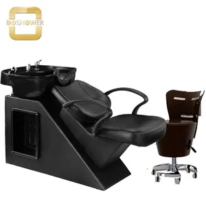 black shampoo bowl and chair with hair salon shampoo washing chair for shampoo chair with water stream