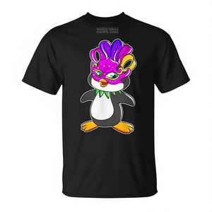T-shirt Penguin Mardi Gras avec un joli motif de masque, idéal pour les fêtes - Product Image 2