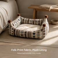 Lit pour animaux de compagnie rectangulaire confortable en coton PP de style ethnique rétro XL pour chats
