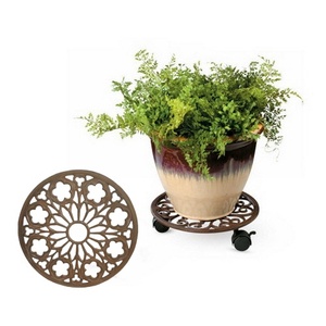 Carrito <span class=keywords><strong>de</strong></span> Jardín Rústico y Resistente <span class=keywords><strong>de</strong></span> Hierro Fundido con Ruedas, Soporte para Macetas, Diseño Redondo con Flores <span class=keywords><strong>de</strong></span> <span class=keywords><strong>Lis</strong></span> - Product Image 4