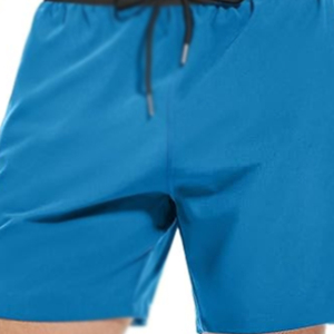 Shorts double couche bleu vif, séchage rapide, extensible, respirant, 2-en-1, pour la course, la gym, l'entraînement, avec ceinture contrastante noire, pour adultes - Product Image 3