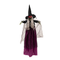 Décoration d'Halloween : Sorcière Animatronique Suspendue, Activée par le Son, Yeux Lumineux, Bras Mobiles, Effrayante pour Maison Hantée et Salle d'Évasion