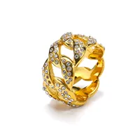 Vollständig mit Glitzersteinen besetzter, hohler Cuban-Link-Design-Ring aus Edelstahl im Hip-Hop-Stil, modischer Statement-Fingerschmuck für Partys.