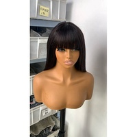 Perruques courtes à frange sans colle 3by1, cheveux humains, coupe droite, femmes noires, cheveux vietnamiens, raides, bruts, HD, frange, 10 pouces