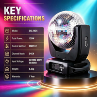 Projecteur LED mobile 120W avec boule miroir DMX512, rotateur en verre M25 pour DJ, soirées, bars, clubs, mariages