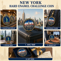 Moneda de Metal Esmaltada 2D Personalizada de Fábrica SEDEX, Moneda Conmemorativa de la Estatua de la Libertad de Nueva York, Regalo al por Mayor