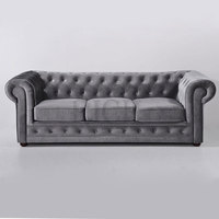 Juego de Sofás Chesterfield de Estilo Francés Moderno, Tapizado en Terciopelo, Madera Maciza, para Hogar, Apartamento, Sala de Estar, Hotel, Vestíbulo, Villa u Oficina