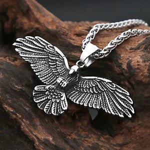Yunnique – collier avec pendentif aigle aux ailes écartées, en acier inoxydable, chaîne de style Hip Hop Punk Viking pour hommes, 60cm - Product Image 3