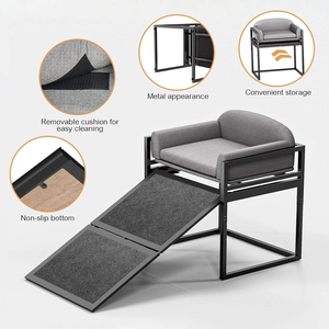 Canapé-lit moderne et écologique pour animaux <span class=keywords><strong>de</strong></span> compagnie, <span class=keywords><strong>rampe</strong></span> d'accès pour chien avec siège, pour salle à manger et chambre, cadre en métal noir, siège rembourré - Product Image 5